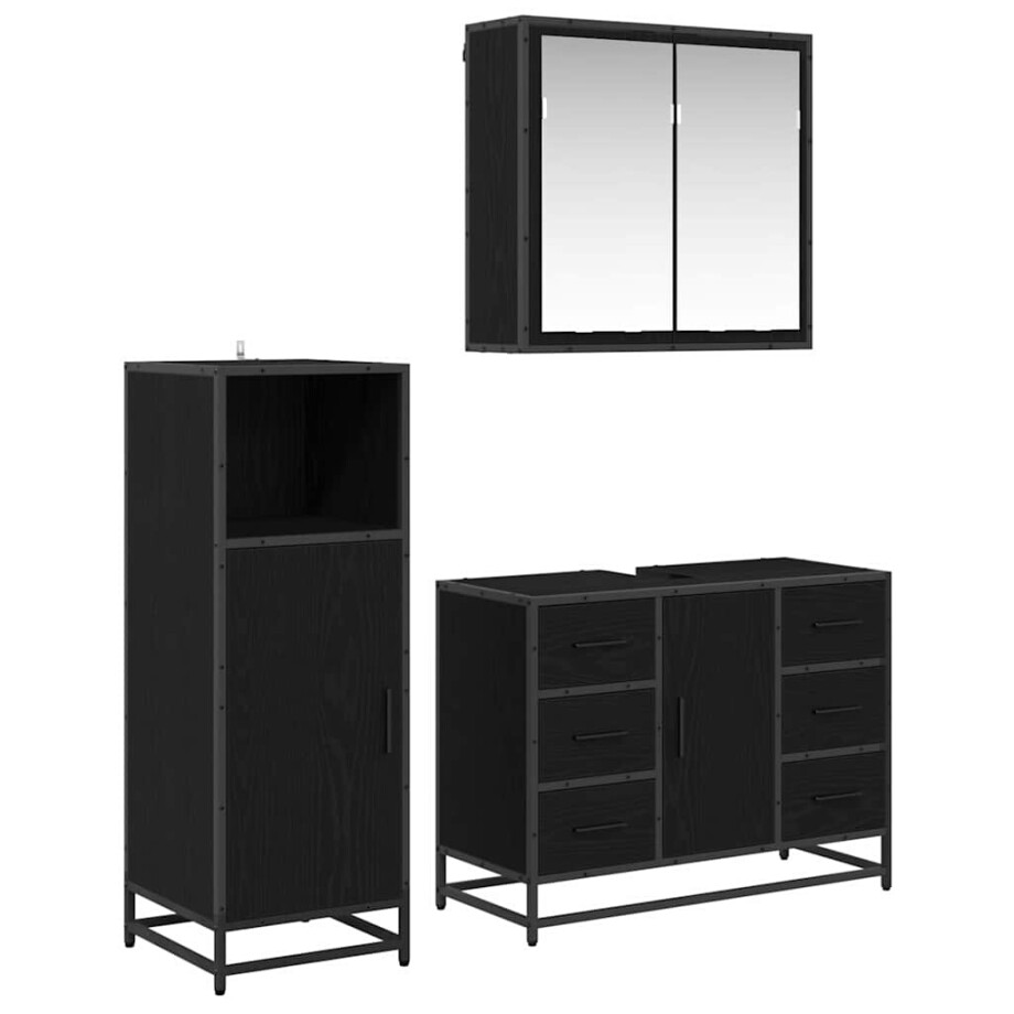 vidaXL Badkamermeubelset met lade 3 pcs Zwart eiken 80 x 33 x 60 cm vidaXL Badkamermeubelset met lade 3 pcs Zwart eiken 80 x 33 x 60 cm afbeelding 1