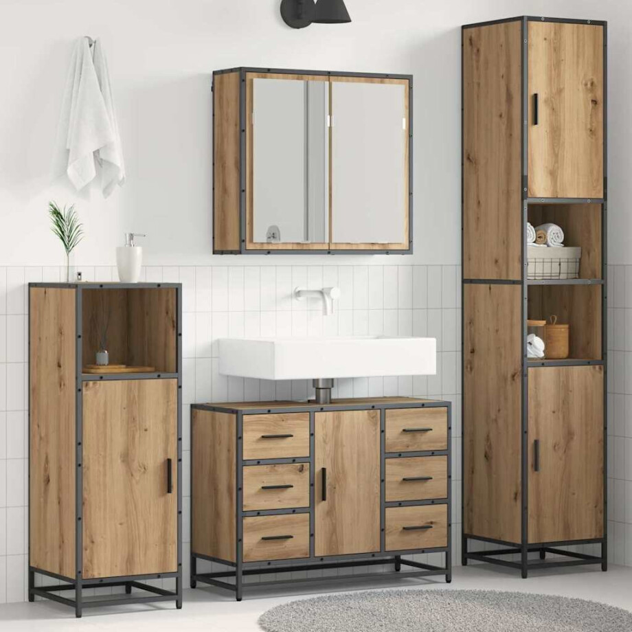 vidaXL Badkamermeubelset met lade 4 pcs Artisan Eiken Bewerkt hout afbeelding 1