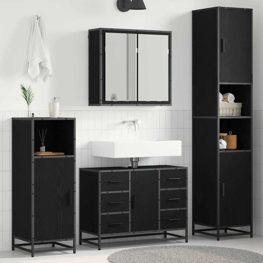 vidaXL Badkamermeubelset met lade 4 pcs Zwart eiken 80 x 33 x 60 cm vidaXL Badkamermeubelset met lade 4 pcs Zwart eiken 80 x 33 x 60 cm afbeelding 1