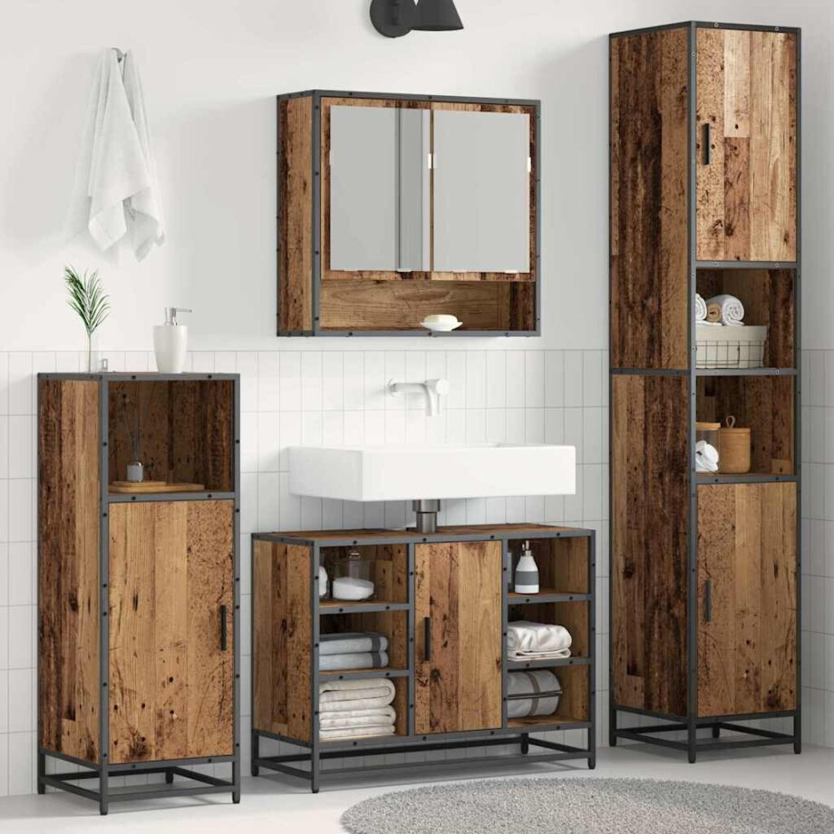 vidaXL Badkamer Kast Oud hout 35 x 37.5 x 188.5 cm Bewerkt hout afbeelding 1