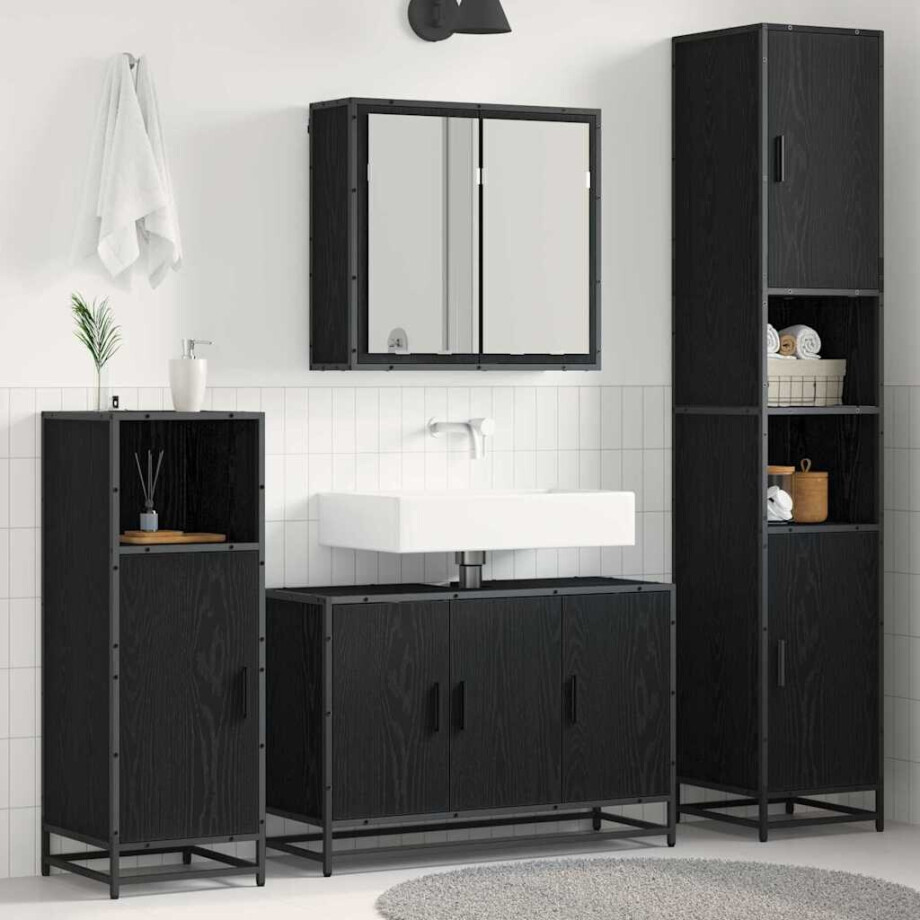 vidaXL Badkamermeubelset met opslag 4 pcs Zwart eiken 90 x 33 x 60 cm vidaXL Badkamermeubelset met opslag 4 pcs Zwart eiken 90 x 33 x 60 cm afbeelding 1