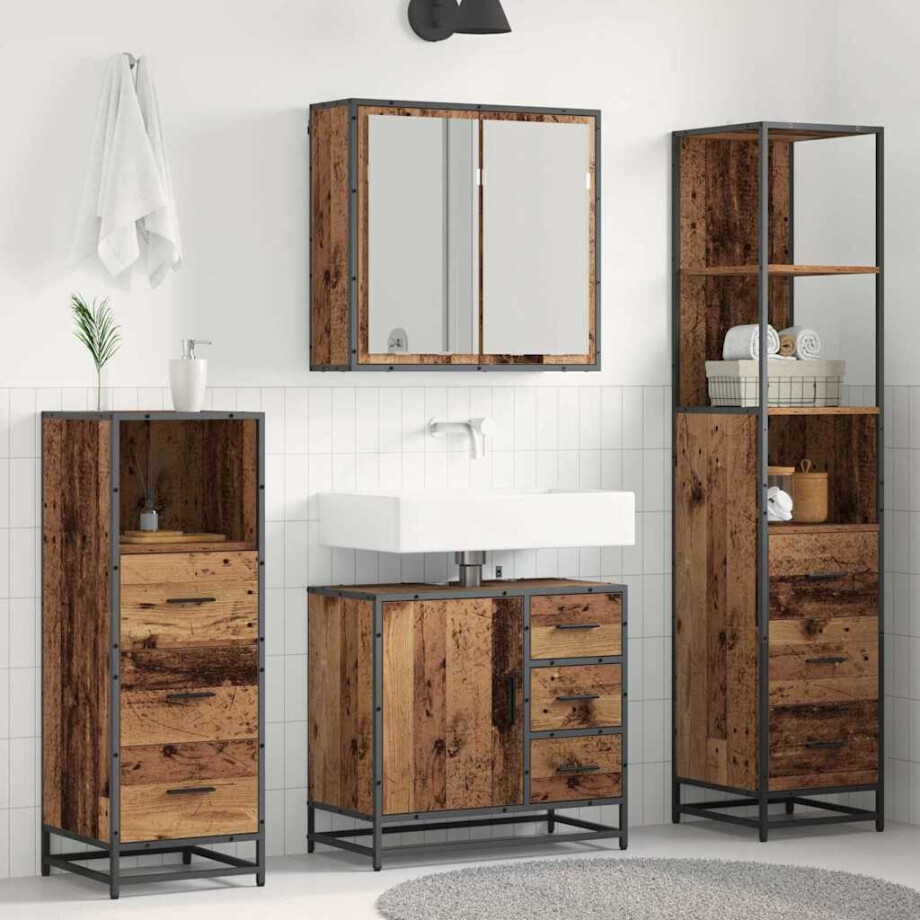 vidaXL Badkamermeubelset 4 pcs Oud hout 65 x 33 x 60 cm Bewerkt hout afbeelding 1