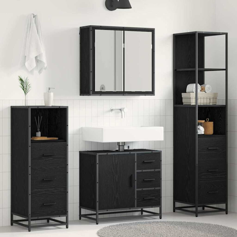 vidaXL Badkamermeubelset met lade 4 pcs Zwart eiken 65 x 33 x 60 cm vidaXL Badkamermeubelset met lade 4 pcs Zwart eiken 65 x 33 x 60 cm afbeelding 1