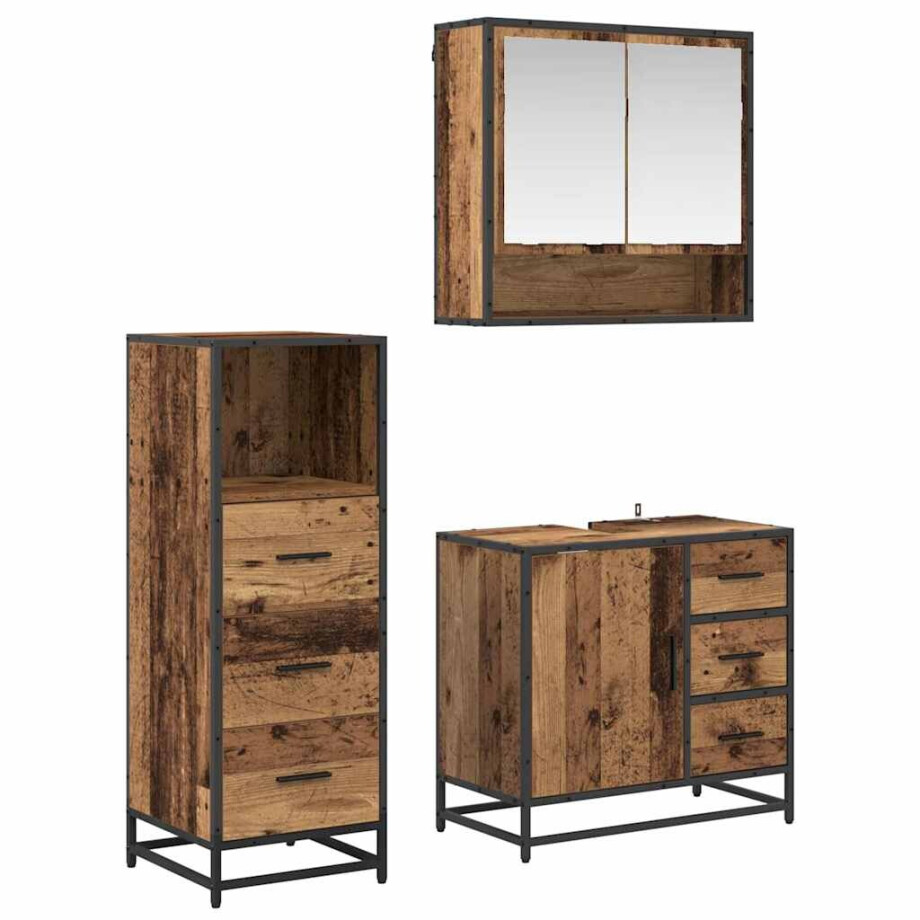 vidaXL Badkamermeubelset 3 pcs Oud hout 65 x 33 x 60 cm Bewerkt hout afbeelding 1