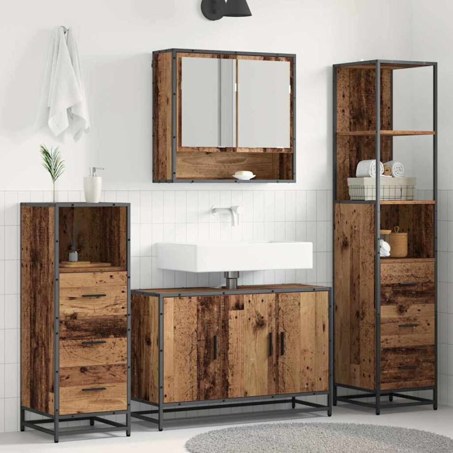 vidaXL Badkamermeubelset met lade 4 pcs Oud Hout Bewerkt hout afbeelding 1