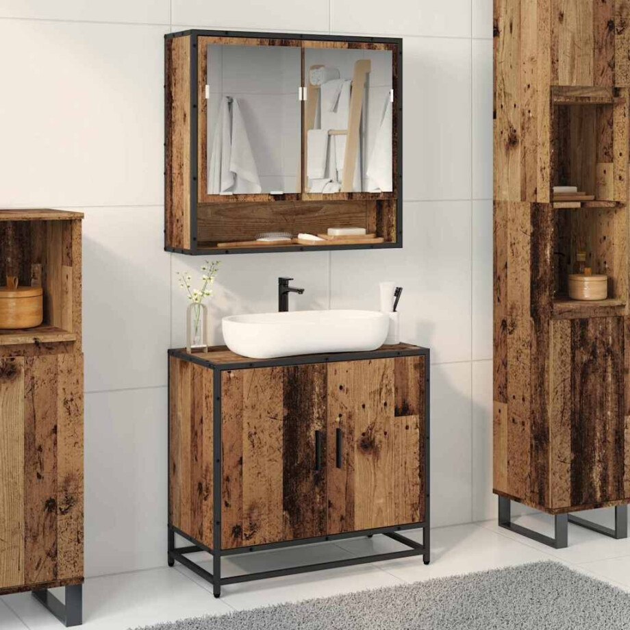 vidaXL Badkamermeubelset met plank 2 pcs Oud Hout Bewerkt hout afbeelding 1