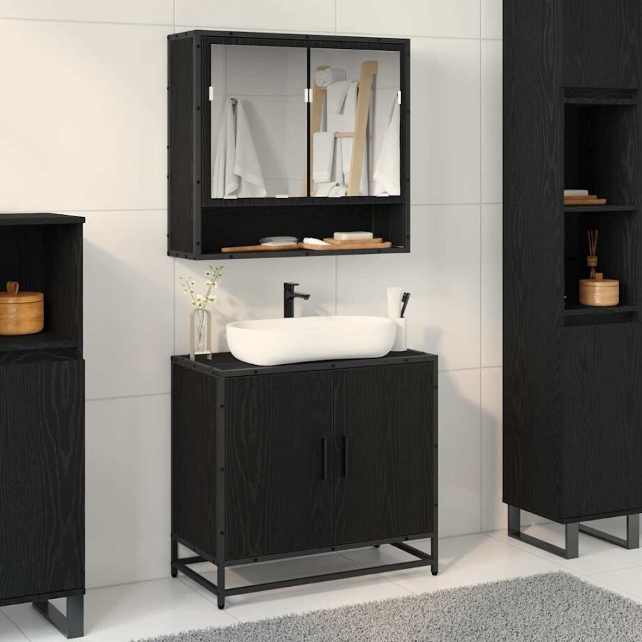 vidaXL Badkamermeubelset met plank 2 pcs Zwart Eiken Bewerkt hout afbeelding 1