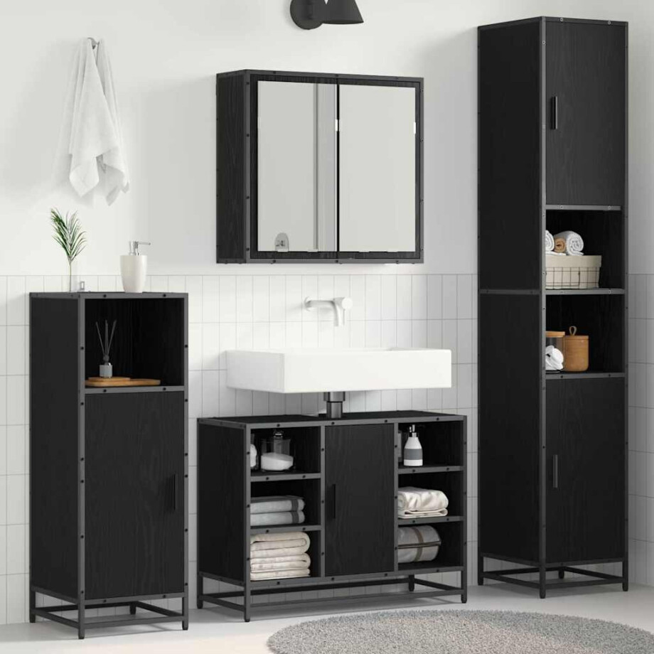 vidaXL Badkamermeubelset met opslag 4 pcs Zwart eiken 80 x 33 x 60 cm vidaXL Badkamermeubelset met opslag 4 pcs Zwart eiken 80 x 33 x 60 cm afbeelding 1