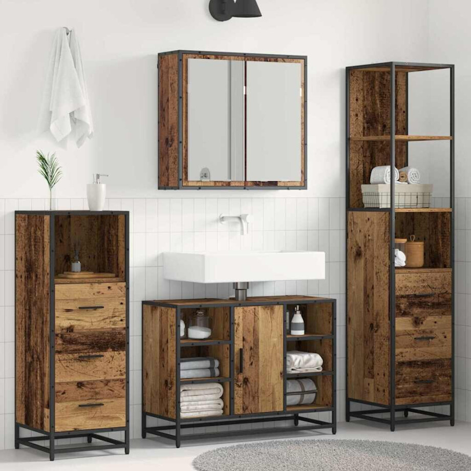 vidaXL Badkamermeubelset 4 pcs Oud hout 80 x 33 x 60 cm Bewerkt hout afbeelding 1