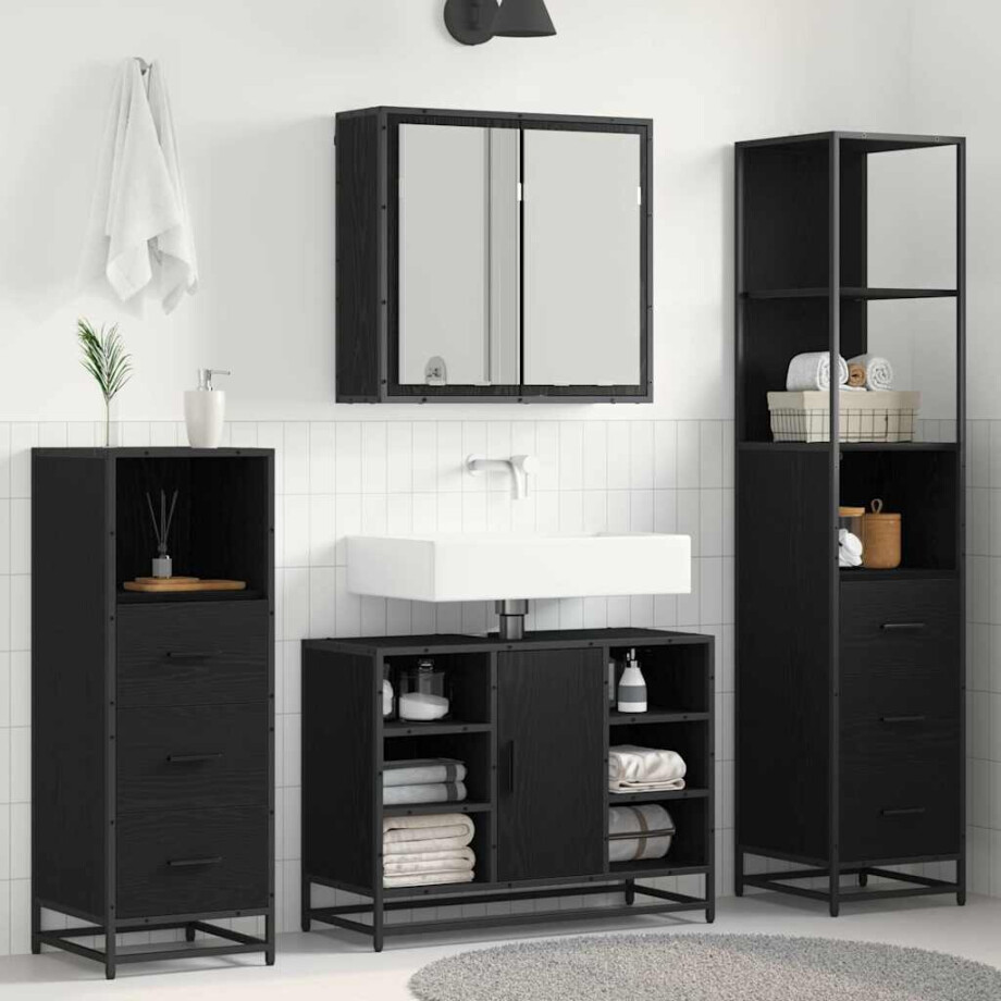 vidaXL Badkamermeubelset met lade 4 pcs Zwart eiken 80 x 33 x 60 cm vidaXL Badkamermeubelset met lade 4 pcs Zwart eiken 80 x 33 x 60 cm afbeelding 1