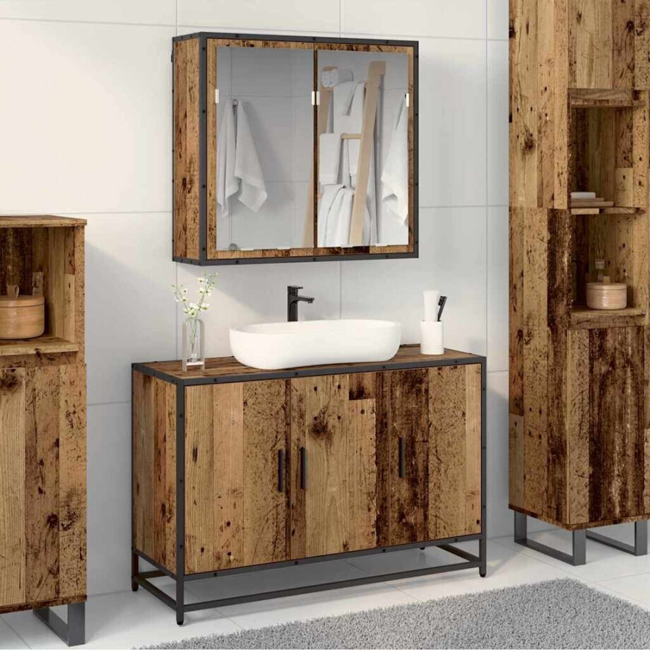 vidaXL Badkamermeubelset 2 pcs Oud hout 90 x 33 x 60 cm Bewerkt hout vidaXL Badkamermeubelset 2 pcs Oud hout 90 x 33 x 60 cm Bewerkt hout afbeelding 1