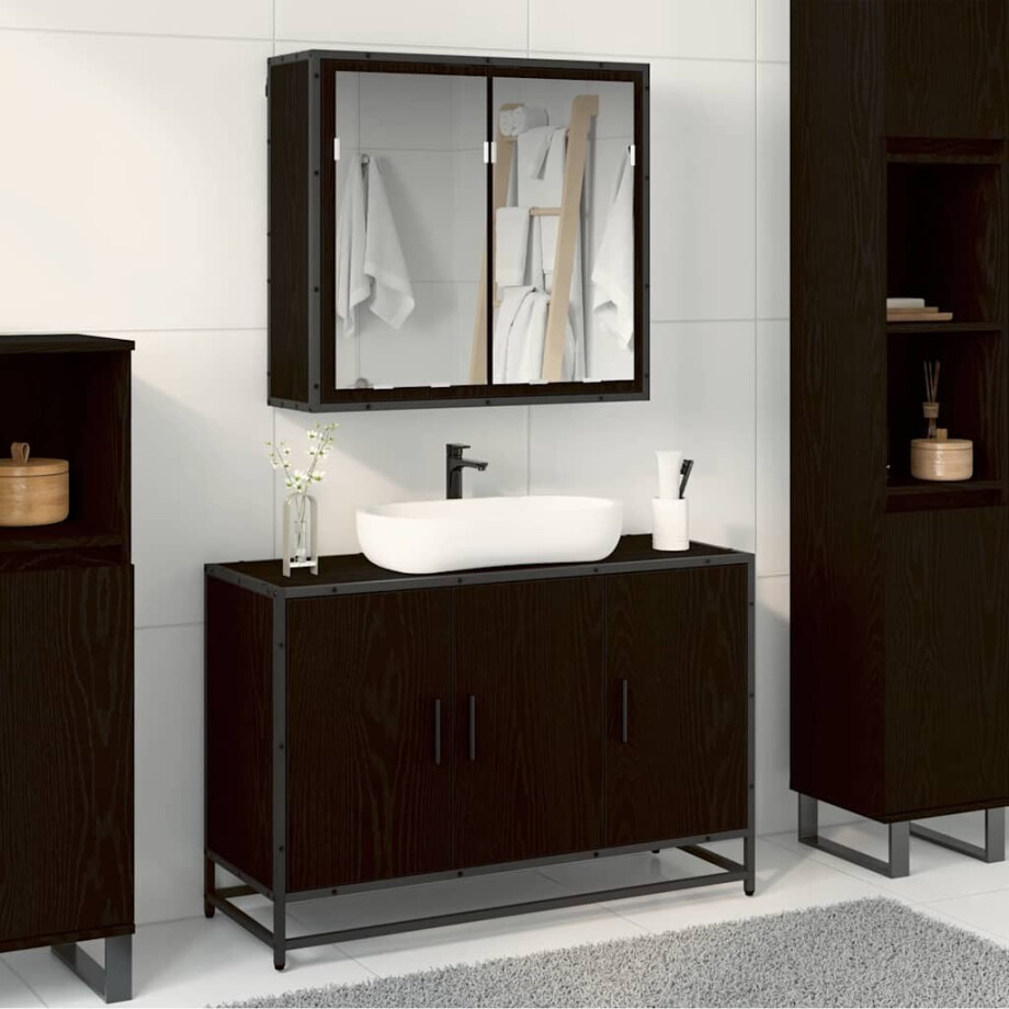 vidaXL Badkamermeubelset met opslag 2 pcs Zwart eiken 90 x 33 x 60 cm vidaXL Badkamermeubelset met opslag 2 pcs Zwart eiken 90 x 33 x 60 cm afbeelding 1