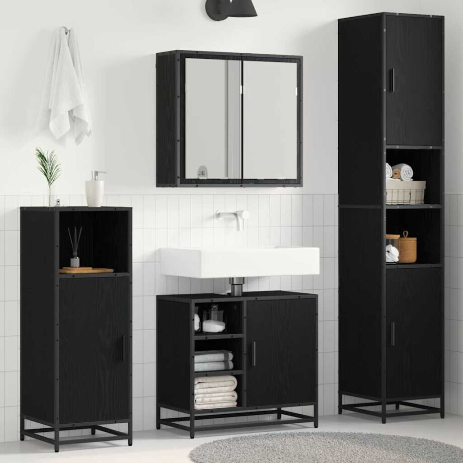 vidaXL Badkamermeubelset met opslag 3 pcs Zwart eiken 65 x 33 x 60 cm afbeelding 1