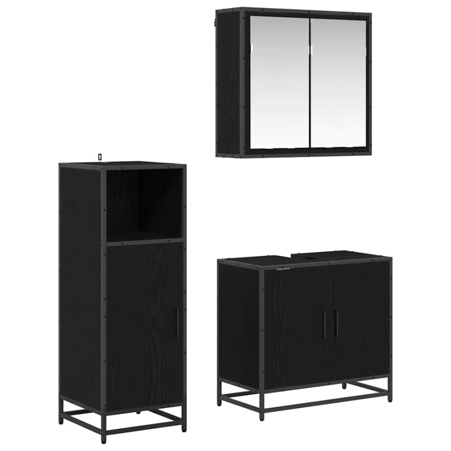 vidaXL Badkamermeubelset met opslag 3 pcs Zwart eiken 60 x 33 x 60 cm afbeelding 1