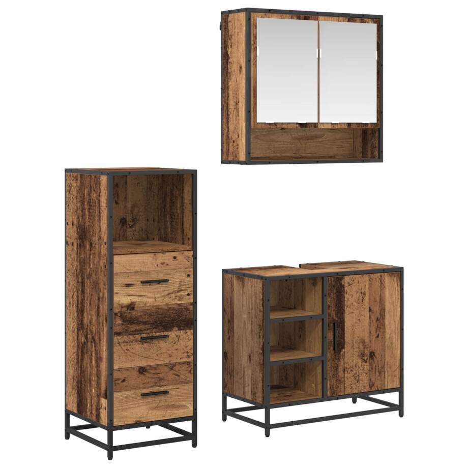 vidaXL Badkamermeubelset met lade 3 pcs Oud Hout Bewerkt hout afbeelding 1