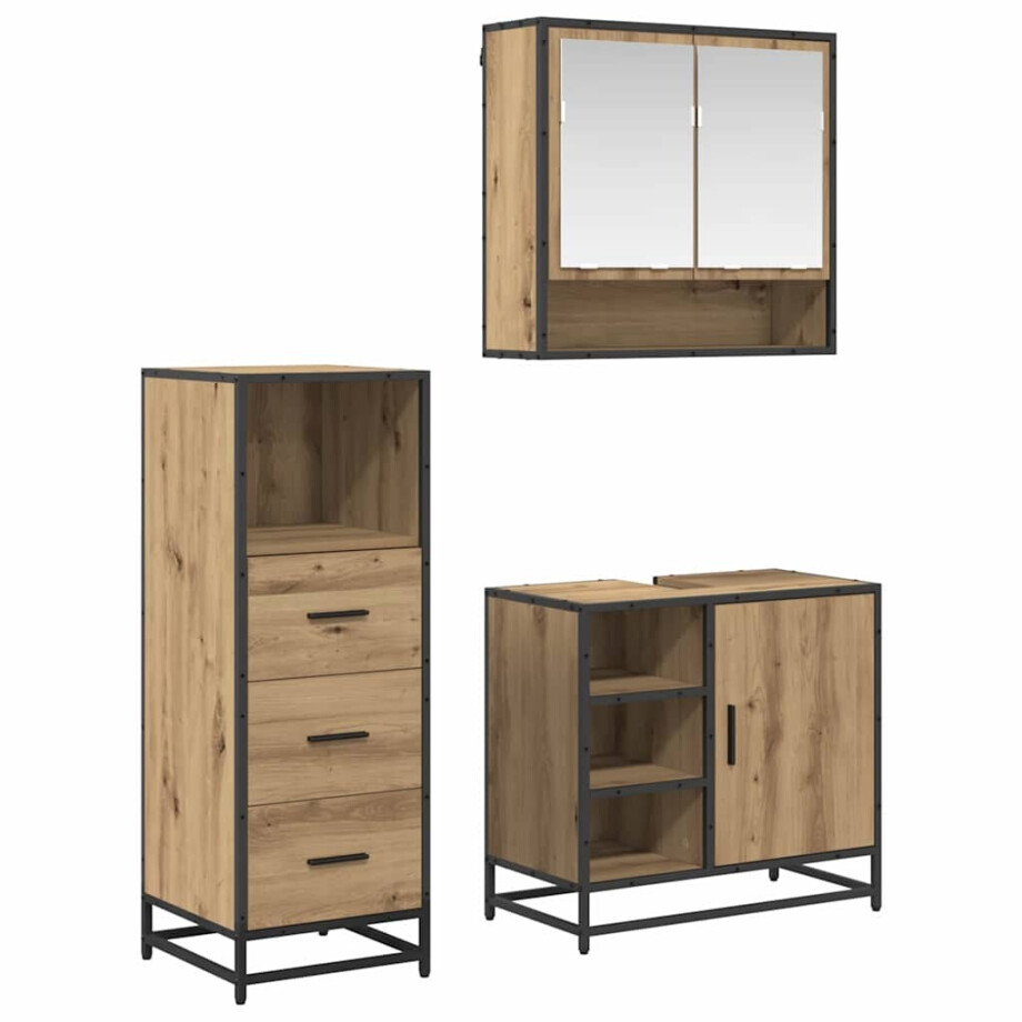 vidaXL Badkamermeubelset met lade 3 pcs Artisan Eiken Bewerkt hout afbeelding 1