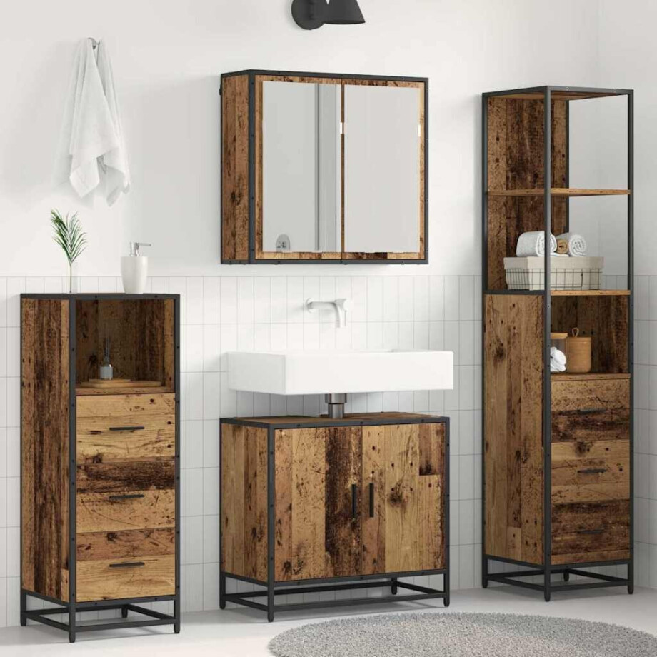 vidaXL Badkamermeubelset 4 pcs Oud hout 65 x 33 x 60 cm Bewerkt hout afbeelding 1