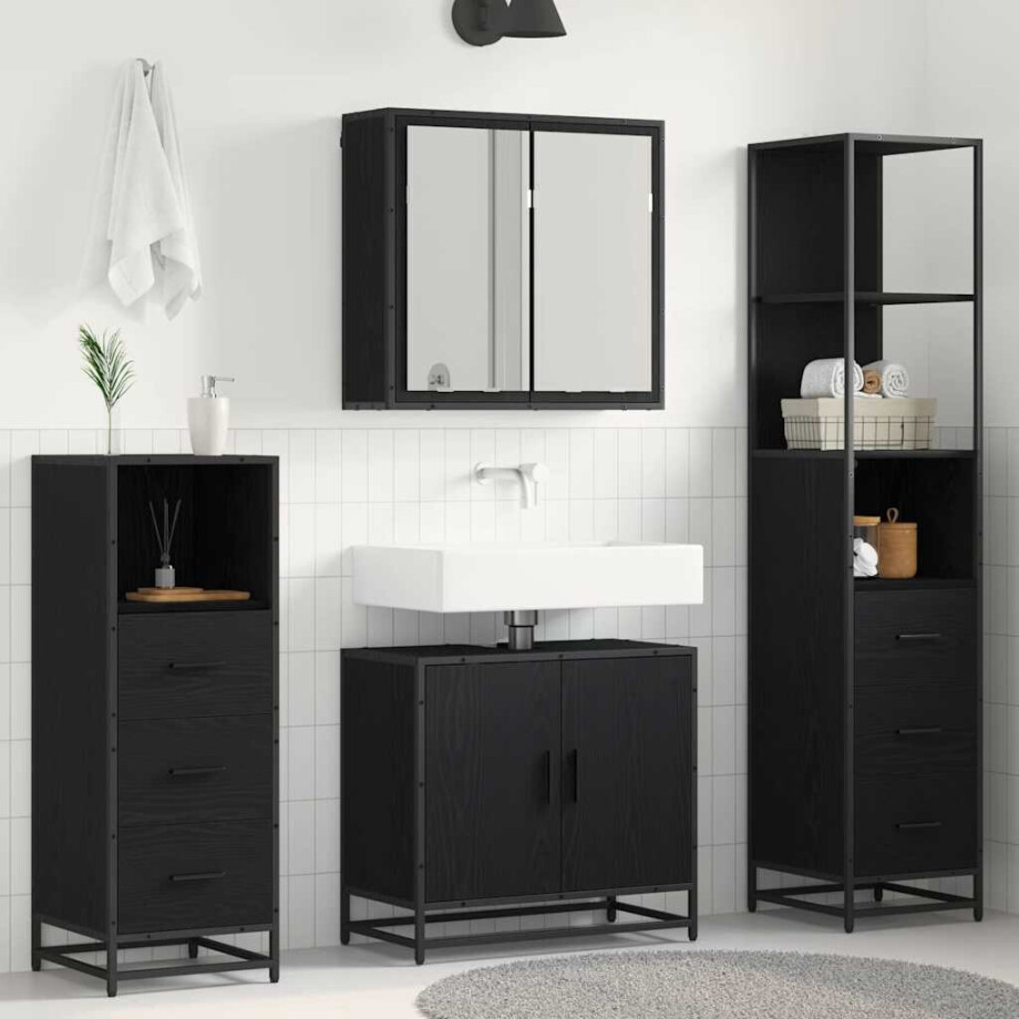 vidaXL Badkamermeubelset met lade 4 pcs Zwart eiken 65 x 33 x 60 cm vidaXL Badkamermeubelset met lade 4 pcs Zwart eiken 65 x 33 x 60 cm afbeelding 1