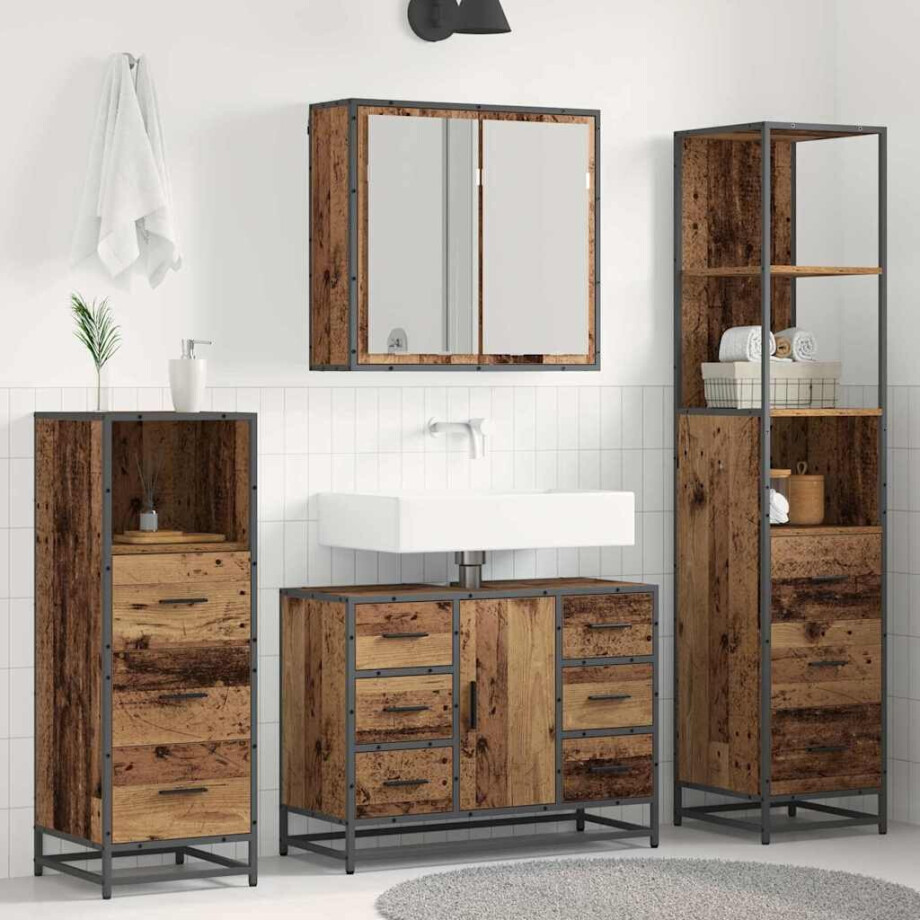 vidaXL Badkamermeubelset met lade 3 pcs Oud Hout Bewerkt hout vidaXL Badkamermeubelset met lade 3 pcs Oud Hout Bewerkt hout afbeelding 1