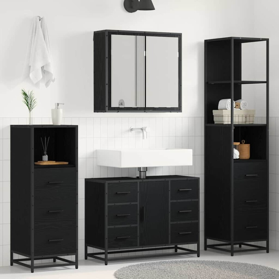 vidaXL Badkamermeubelset met lade 3 pcs Zwart eiken 80 x 33 x 60 cm vidaXL Badkamermeubelset met lade 3 pcs Zwart eiken 80 x 33 x 60 cm afbeelding 1