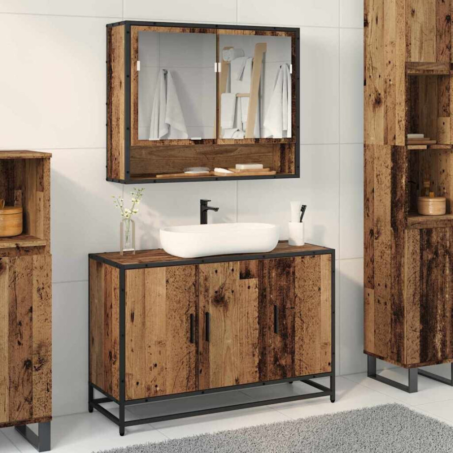 vidaXL Badkamermeubelset met plank 2 pcs Oud Hout Bewerkt hout afbeelding 1