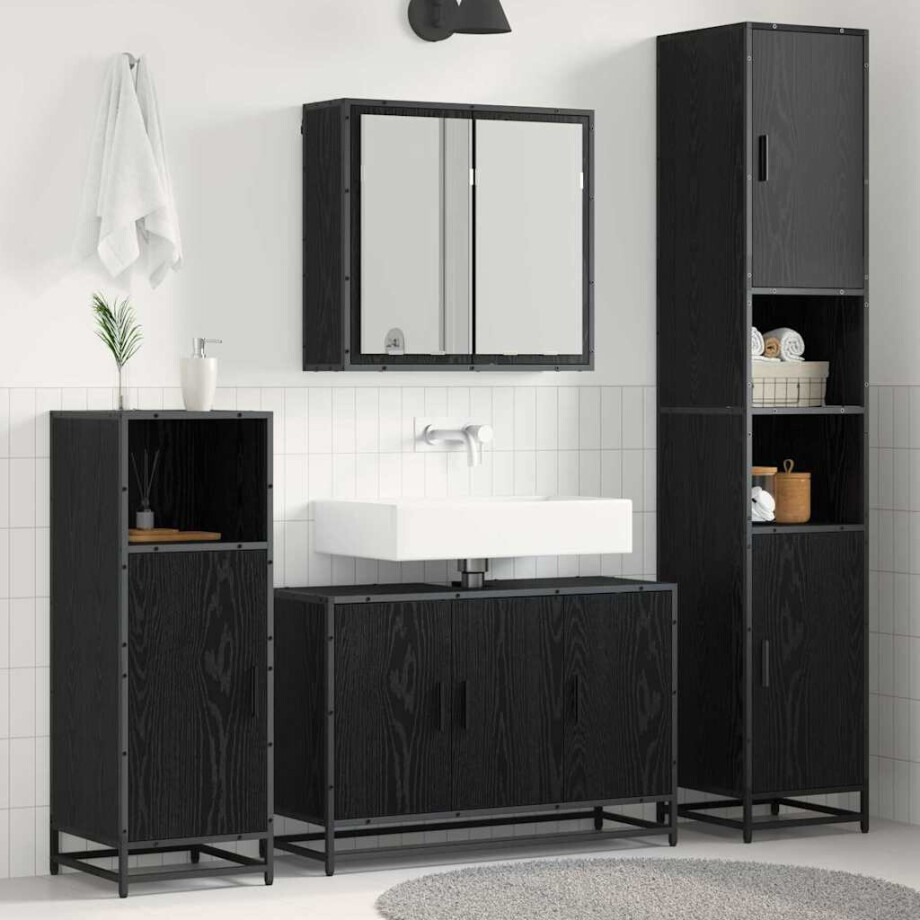 vidaXL Badkamermeubelset met opslag 3 pcs Zwart eiken 90 x 33 x 60 cm afbeelding 1