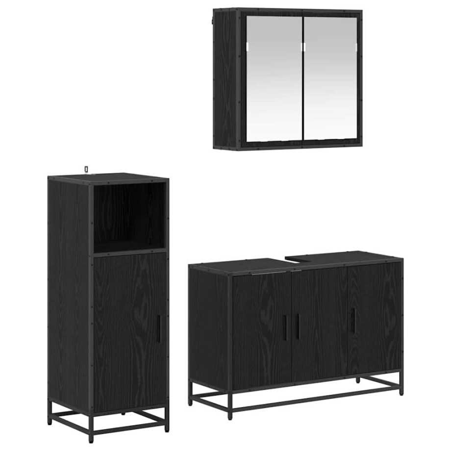 vidaXL Badkamermeubelset met opslag 3 pcs Zwart eiken 90 x 33 x 60 cm afbeelding 1