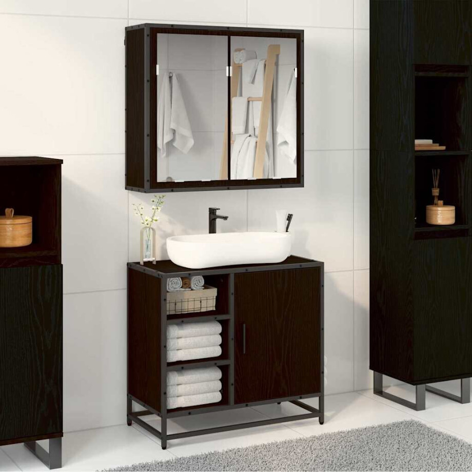 vidaXL Badkamermeubelset met opslag 2 pcs Zwart eiken 65 x 33 x 60 cm afbeelding 1