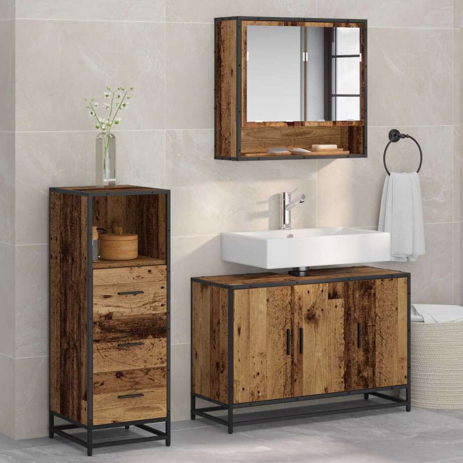 vidaXL Badkamermeubelset met lade 3 pcs Oud Hout Bewerkt hout afbeelding 1