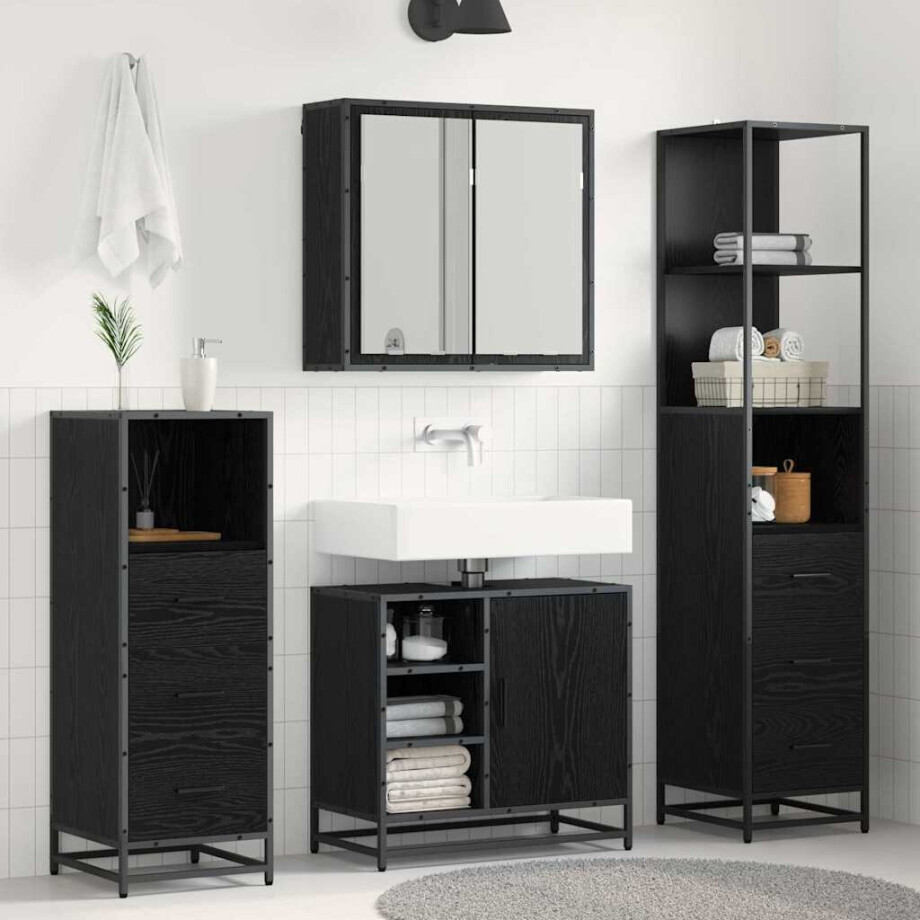 vidaXL Badkamermeubelset met lade 4 pcs Zwart eiken 65 x 33 x 60 cm vidaXL Badkamermeubelset met lade 4 pcs Zwart eiken 65 x 33 x 60 cm afbeelding 1