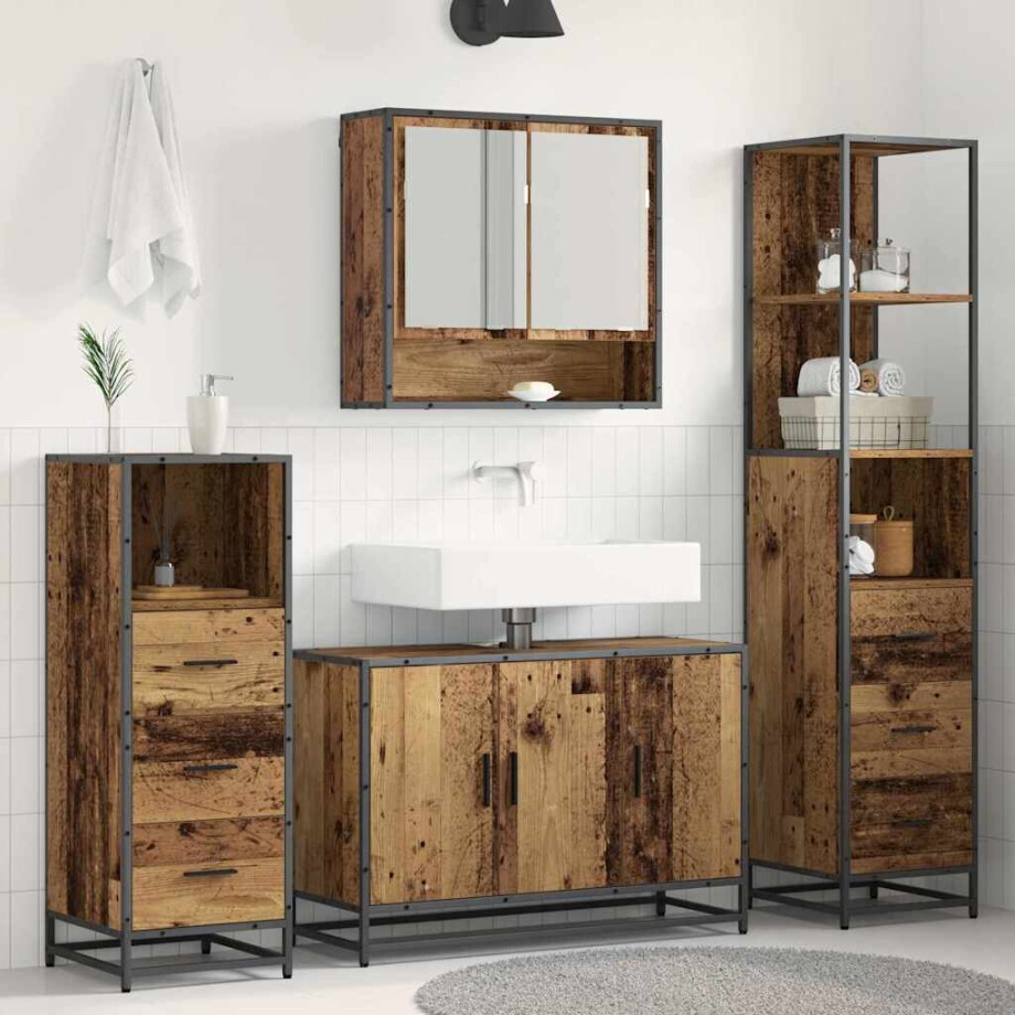 vidaXL Badkamermeubelset met lade 3 pcs Oud Hout Bewerkt hout afbeelding 1