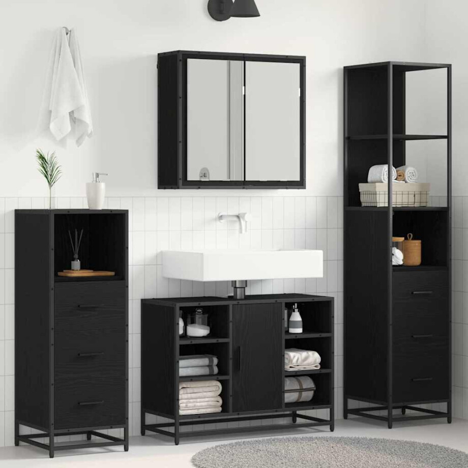 vidaXL Badkamermeubelset met lade 3 pcs Zwart eiken 80 x 33 x 60 cm vidaXL Badkamermeubelset met lade 3 pcs Zwart eiken 80 x 33 x 60 cm afbeelding 1
