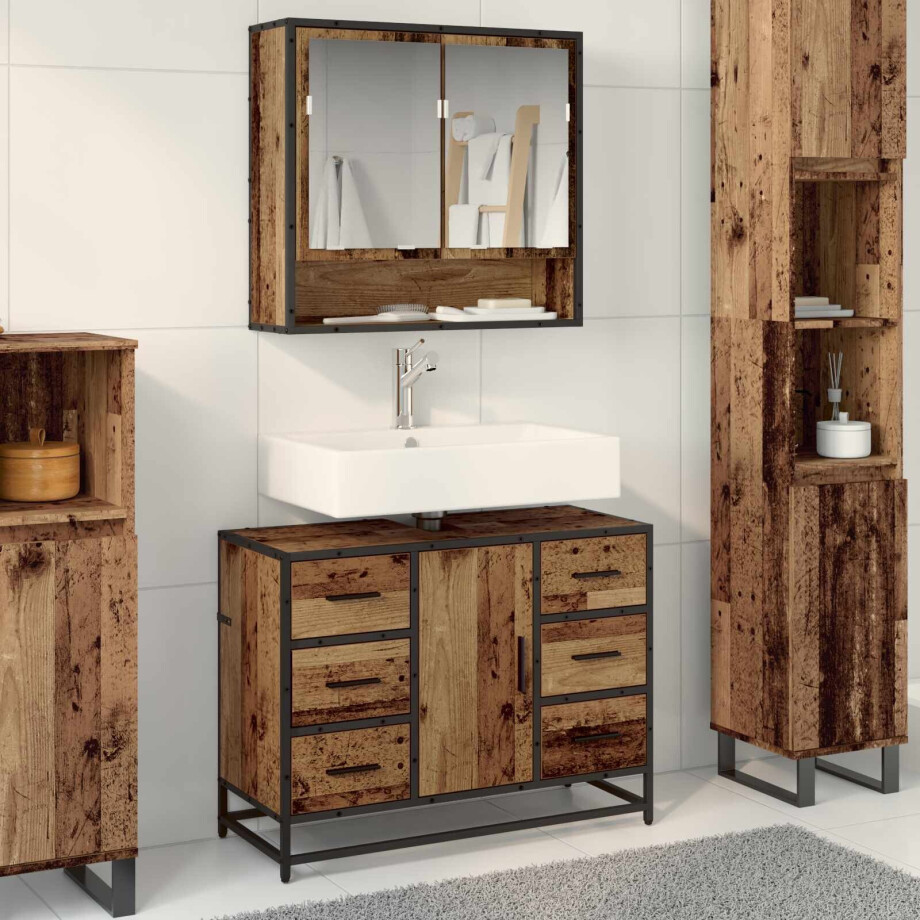vidaXL Badkamermeubelset met lade 2 pcs Oud Hout Bewerkt hout afbeelding 1