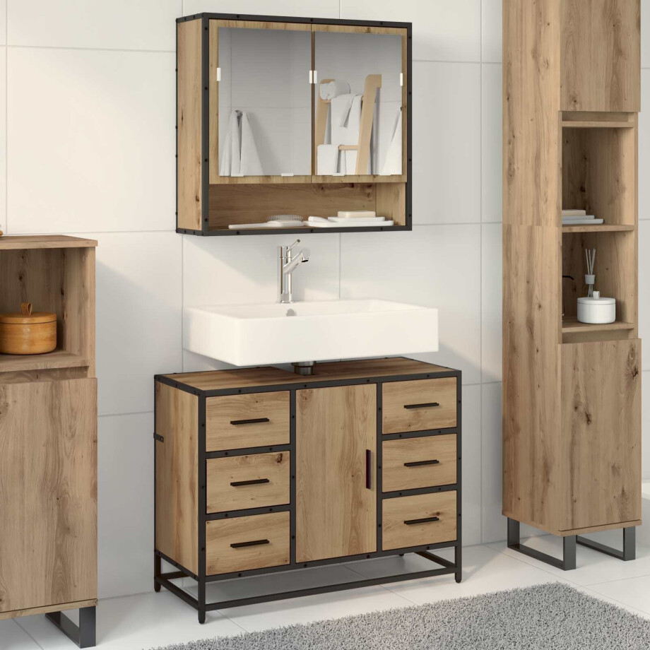 vidaXL Badkamermeubelset met lade 2 pcs Artisan Eiken Bewerkt hout afbeelding 1