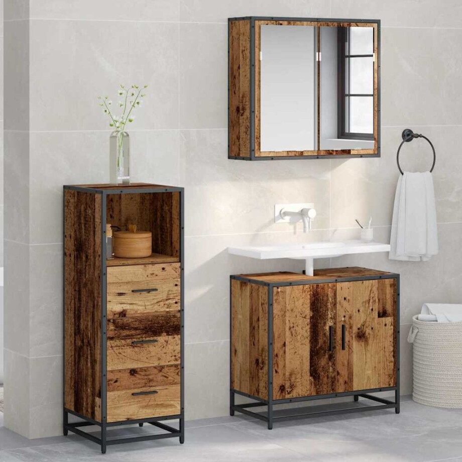 vidaXL Badkamermeubelset 3 pcs Oud hout 65 x 33 x 60 cm Bewerkt hout afbeelding 1