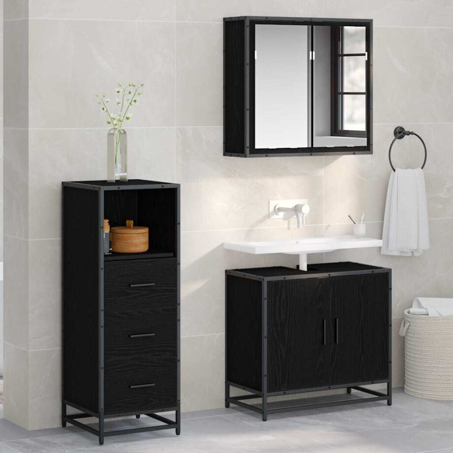 vidaXL Badkamermeubelset met lade 3 pcs Zwart eiken 65 x 33 x 60 cm vidaXL Badkamermeubelset met lade 3 pcs Zwart eiken 65 x 33 x 60 cm afbeelding 1