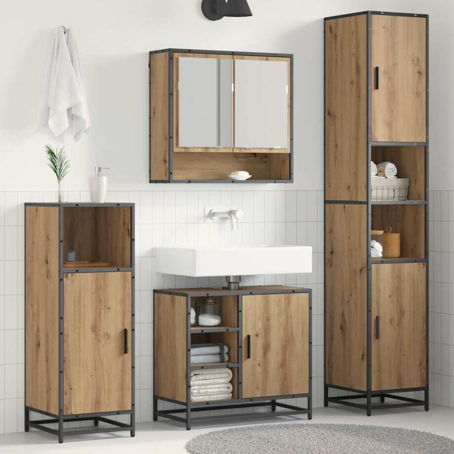 vidaXL Badkamermeubelset met plank 3 pcs Artisan Eiken Bewerkt hout afbeelding 1