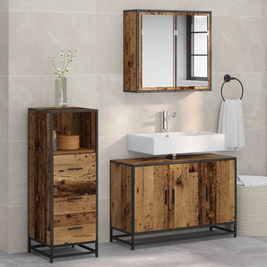 vidaXL Badkamermeubelset met lade 3 pcs Oud Hout Bewerkt hout afbeelding 1
