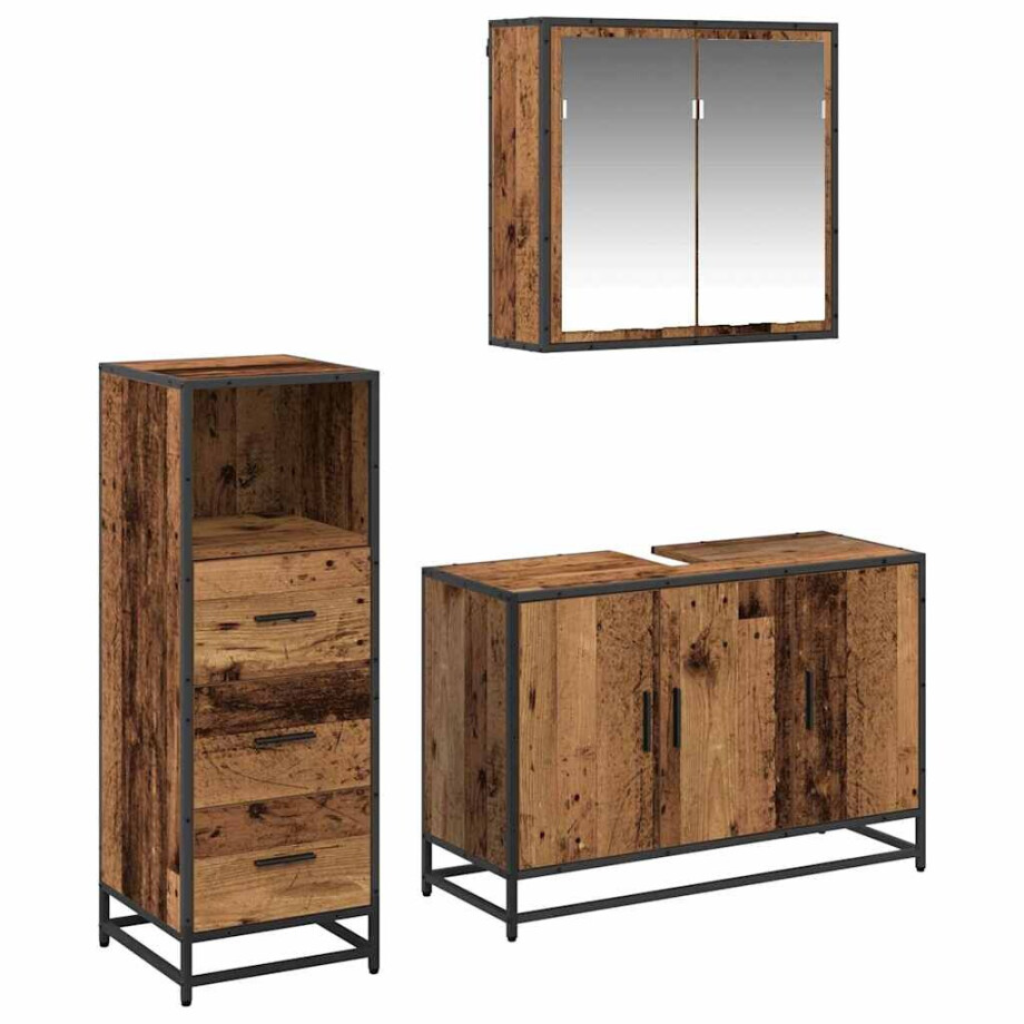 vidaXL Badkamermeubelset 3 pcs Oud hout 90 x 33 x 60 cm Bewerkt hout afbeelding 1
