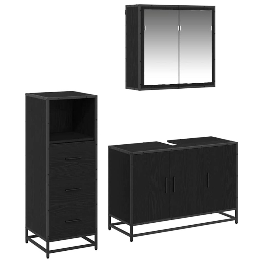 vidaXL Badkamermeubelset met lade 3 pcs Zwart eiken 90 x 33 x 60 cm afbeelding 1