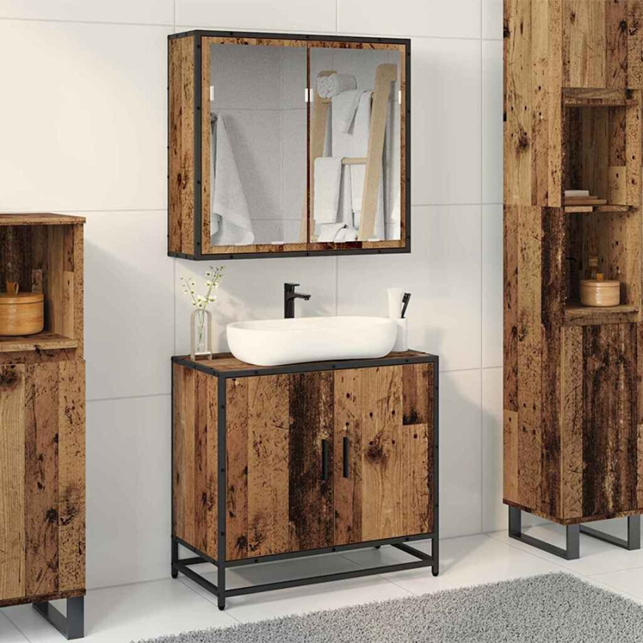 vidaXL Badkamermeubelset 2 pcs Oud hout 65 x 33 x 60 cm Bewerkt hout afbeelding 1