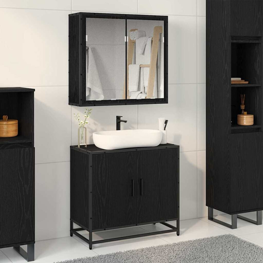 vidaXL Badkamermeubelset met opslag 2 pcs Zwart eiken 65 x 33 x 60 cm afbeelding 1