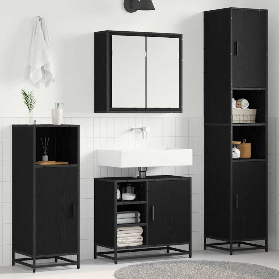 vidaXL Badkamermeubelset met opslag 4 pcs Zwart eiken 65 x 33 x 60 cm vidaXL Badkamermeubelset met opslag 4 pcs Zwart eiken 65 x 33 x 60 cm afbeelding 1