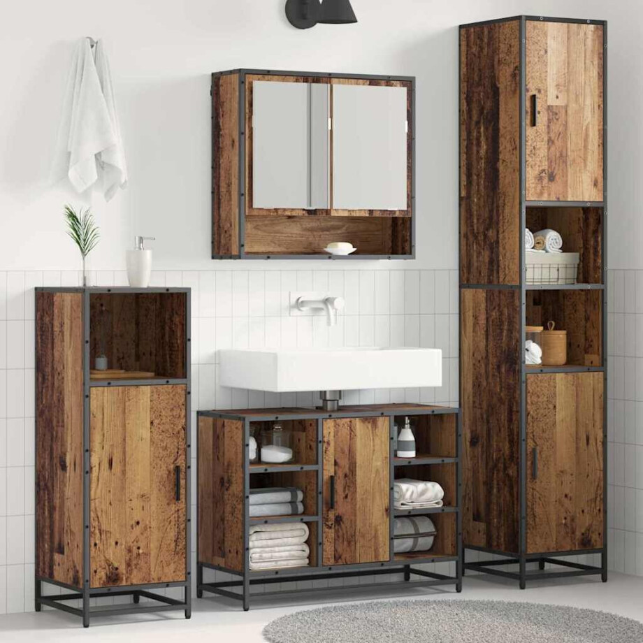 vidaXL Badkamermeubelset met plank 3 pcs Oud Hout Bewerkt hout afbeelding 1