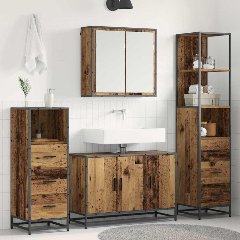 vidaXL Badkamermeubelset 4 pcs Oud hout 90 x 33 x 60 cm Bewerkt hout afbeelding 1