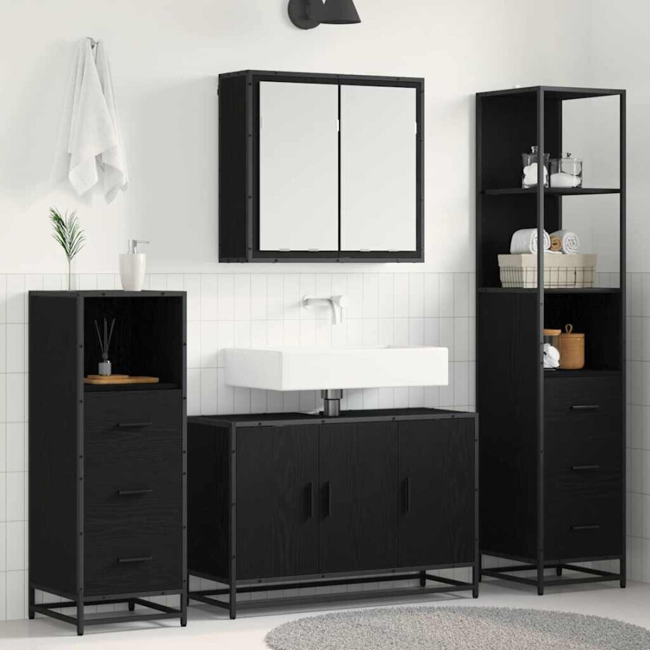 vidaXL Badkamermeubelset met lade 4 pcs Zwart eiken 90 x 33 x 60 cm vidaXL Badkamermeubelset met lade 4 pcs Zwart eiken 90 x 33 x 60 cm afbeelding 1