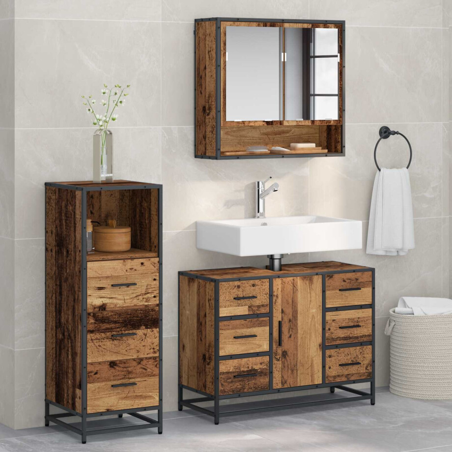 vidaXL Badkamermeubelset met lade 3 pcs Oud Hout Bewerkt hout vidaXL Badkamermeubelset met lade 3 pcs Oud Hout Bewerkt hout afbeelding 1