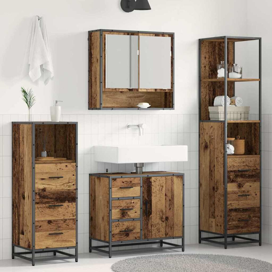 vidaXL Badkamermeubelset 4 pcs Oud hout 65 x 33 x 60 cm Bewerkt hout afbeelding 1