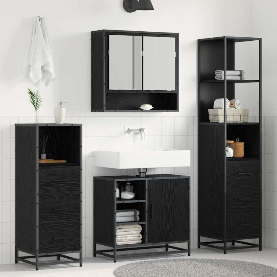 vidaXL Badkamermeubelset met lade 3 pcs Zwart Eiken Bewerkt hout vidaXL Badkamermeubelset met lade 3 pcs Zwart Eiken Bewerkt hout afbeelding 1