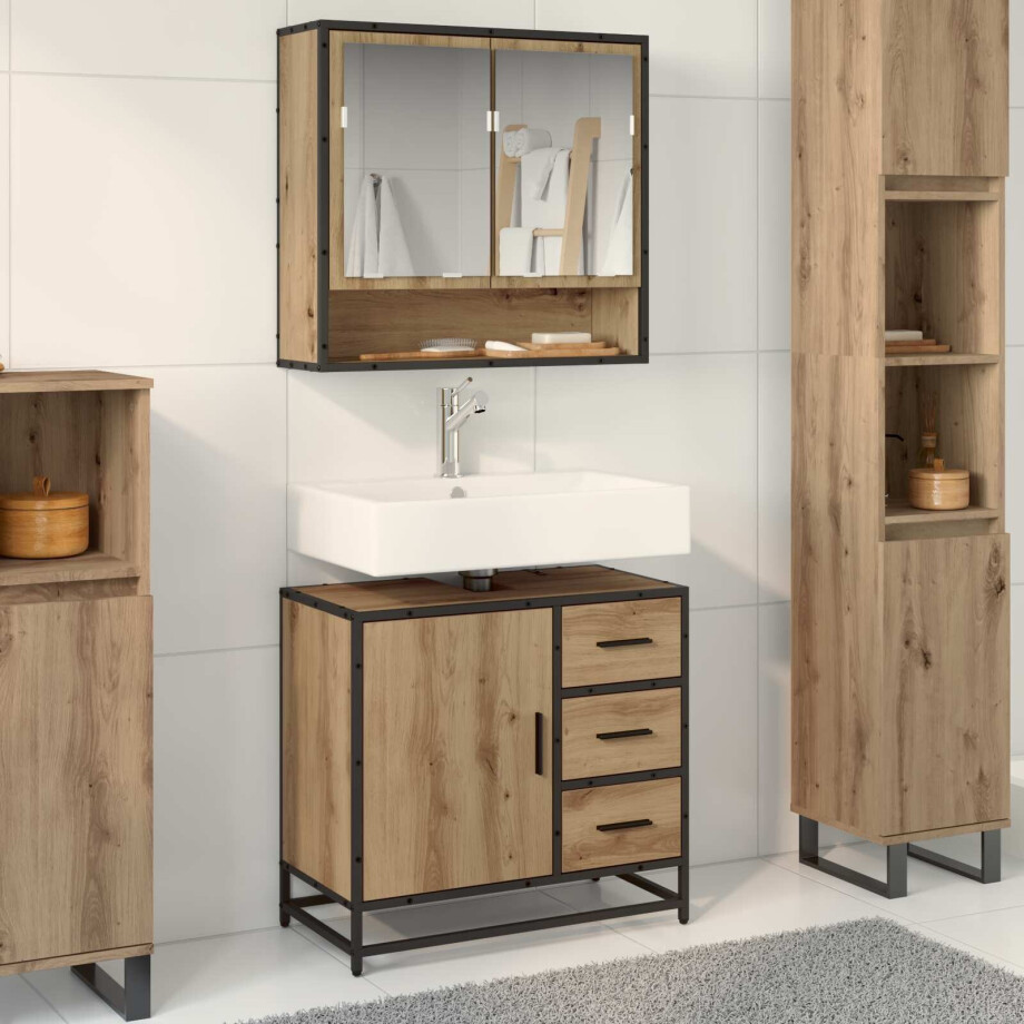 vidaXL Badkamermeubelset met lade 2 pcs Artisan Eiken Bewerkt hout afbeelding 1
